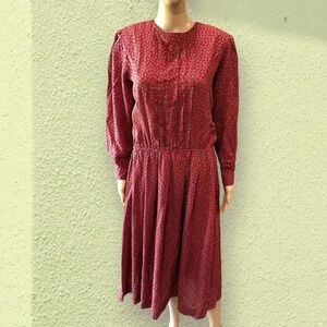 Vintage 1980s blue Red Lanz Original paisley Academia Secretary Midi Dress Sz